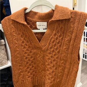 Pink Rose Women's V-Neck Cable Knit Sweater Vest